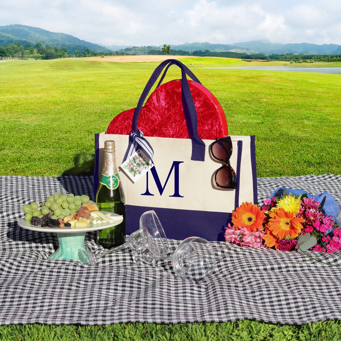 Personalized Monogram Embroidery Cotton Canvas Beach Tote Bag Initial Tote Bridesmaid Gift Tote Custom Beach Bag Gift for Her A-Z - Navy