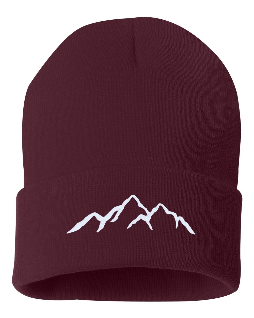 MOUNTAINS Embroidered Cuffed Beanie Hat, Embroidered Gift, Winter Hat Unisex, Cuffed Beanie, Gift, Beanie