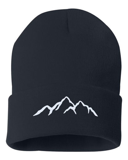 MOUNTAINS Embroidered Cuffed Beanie Hat, Embroidered Gift, Winter Hat Unisex, Cuffed Beanie, Gift, Beanie