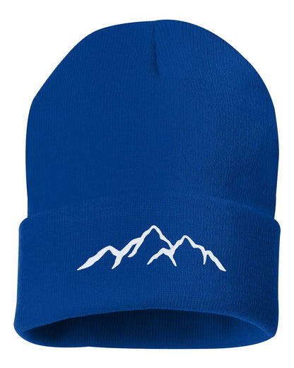 MOUNTAINS Embroidered Cuffed Beanie Hat, Embroidered Gift, Winter Hat Unisex, Cuffed Beanie, Gift, Beanie