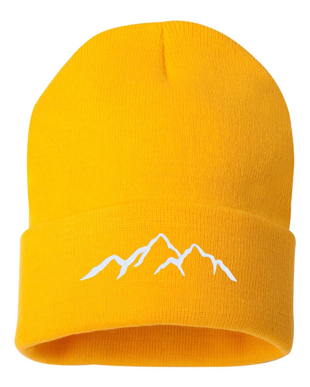 MOUNTAINS Embroidered Cuffed Beanie Hat, Embroidered Gift, Winter Hat Unisex, Cuffed Beanie, Gift, Beanie