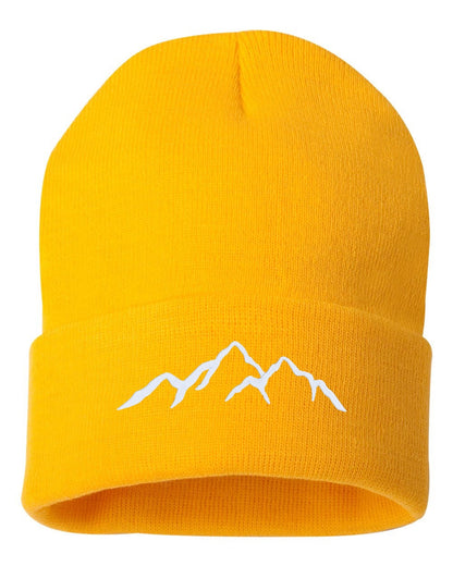 MOUNTAINS Embroidered Cuffed Beanie Hat, Embroidered Gift, Winter Hat Unisex, Cuffed Beanie, Gift, Beanie