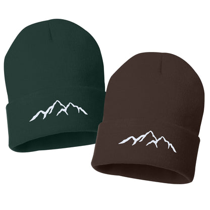 MOUNTAINS Embroidered Cuffed Beanie Hat, Embroidered Gift, Winter Hat Unisex, Cuffed Beanie, Gift, Beanie