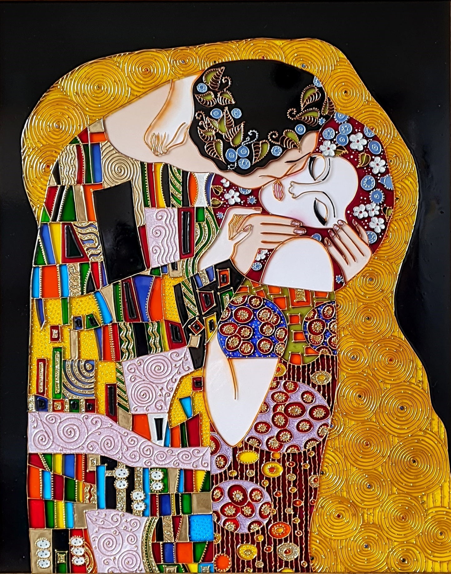Klimt The Kiss Stained glass panel Wedding gift Gift for Wedding anniversary Stained glass painting