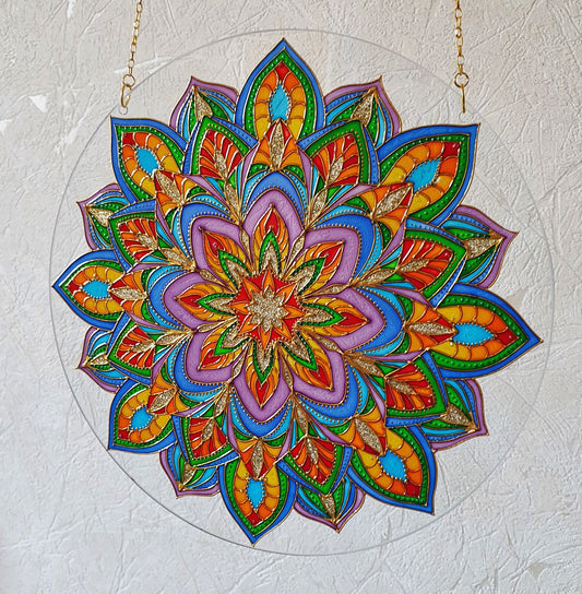 Sacred geometry wall art Mandala painting Stained Glass Decor Hanging Sun catcher for Window