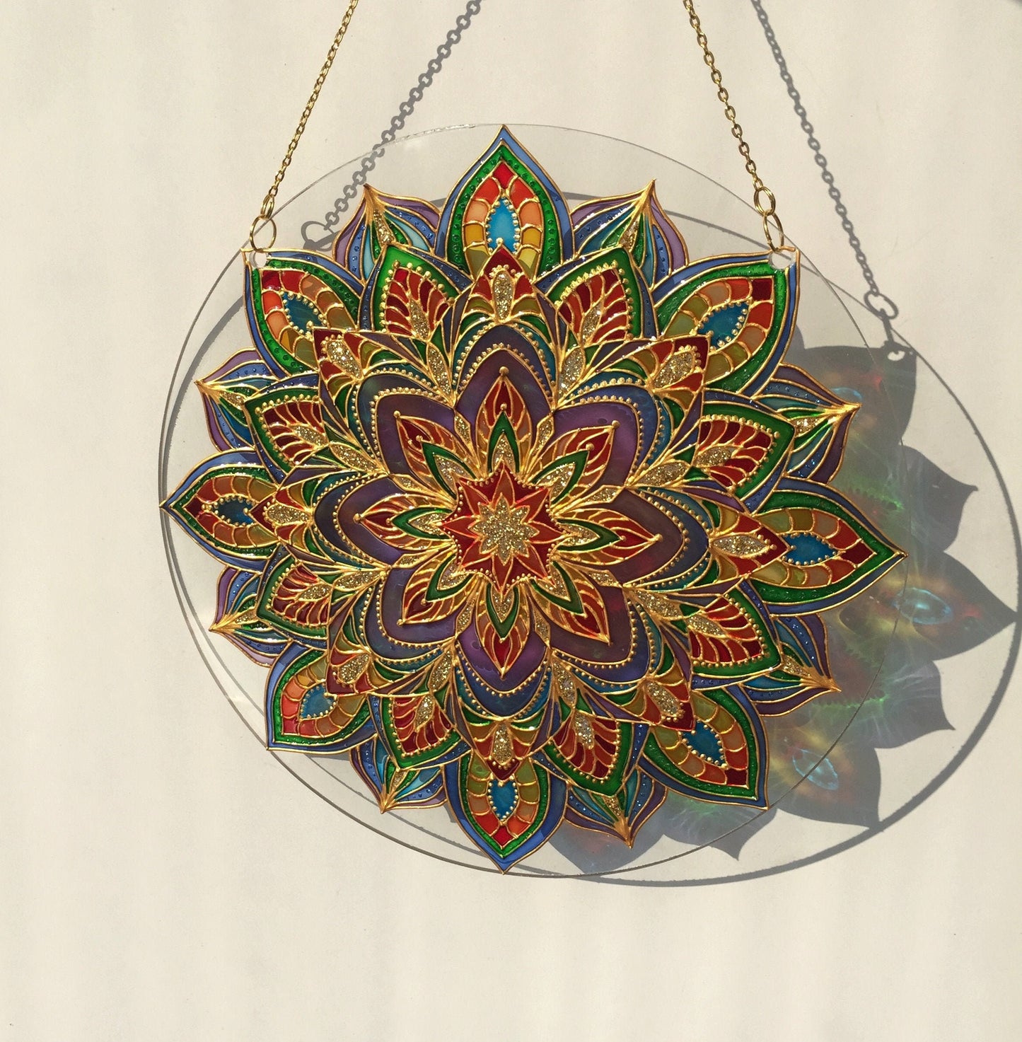 Sacred geometry wall art Mandala painting Stained Glass Decor Hanging Sun catcher for Window
