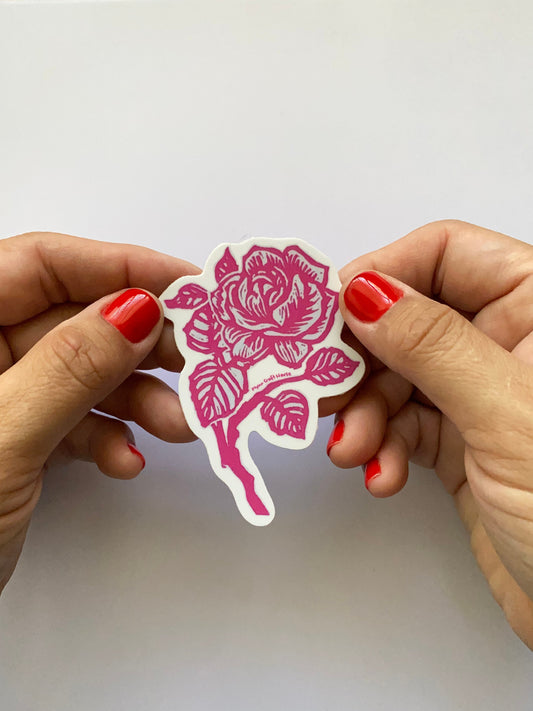La Rosa | 3" Glossy Vinyl Sticker Decal | Waterproof  Weatherproof | Latinx Rose Loteria Blockprint