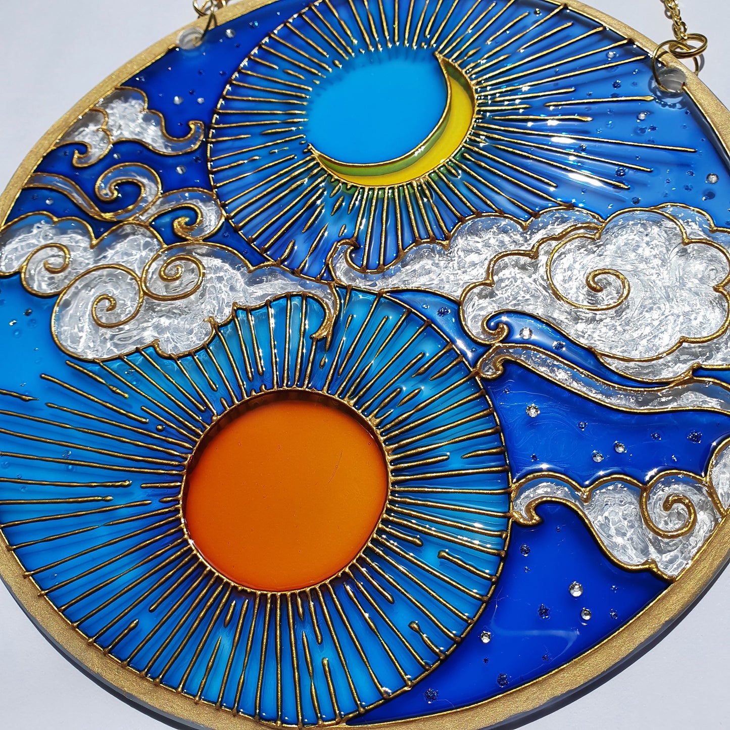Stained glass Sun and moon Suncatcher for windows hangings