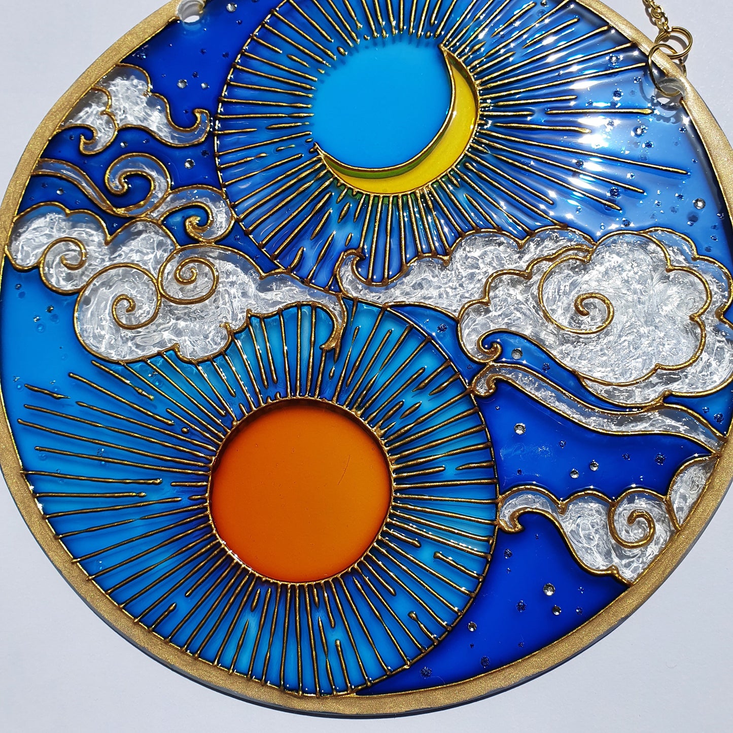 Stained glass Sun and moon Suncatcher for windows hangings