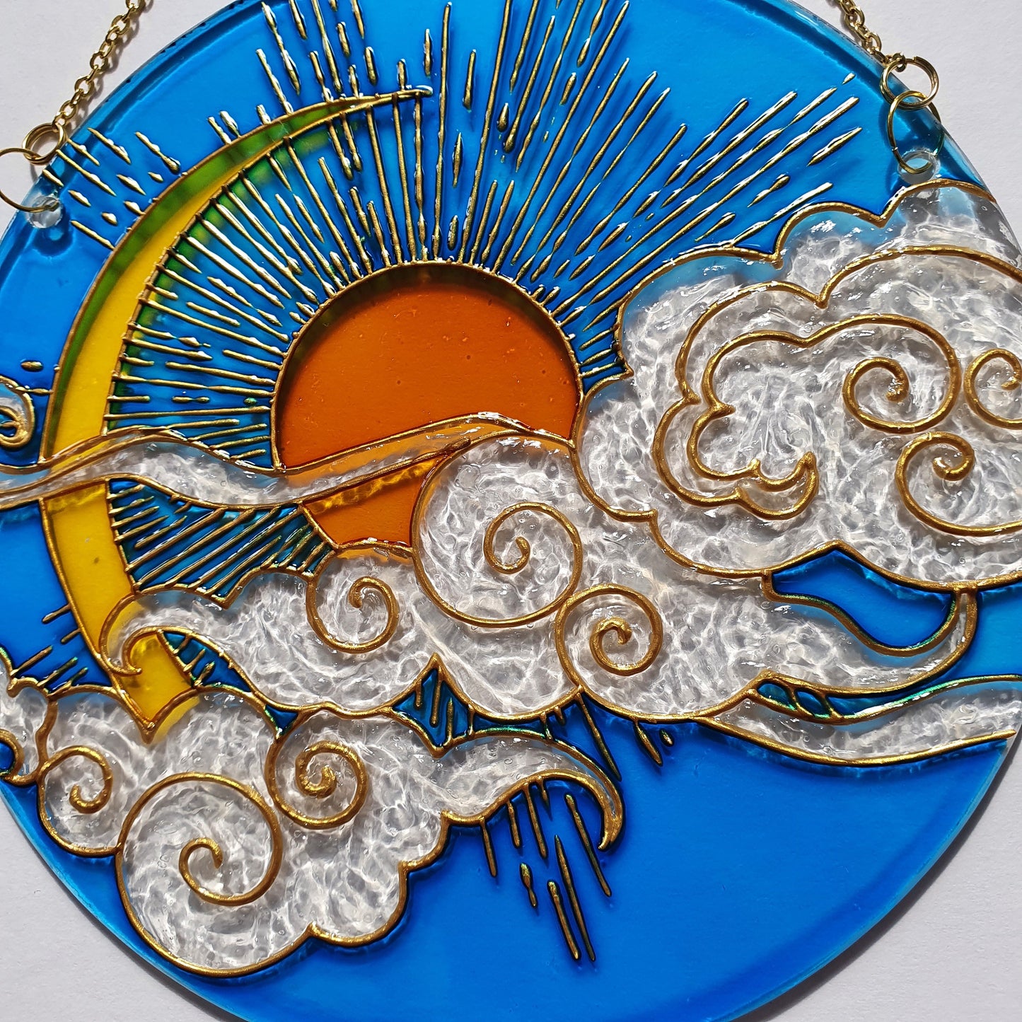 Stained glass Sun Moon Cloud Suncatcher for window hangings