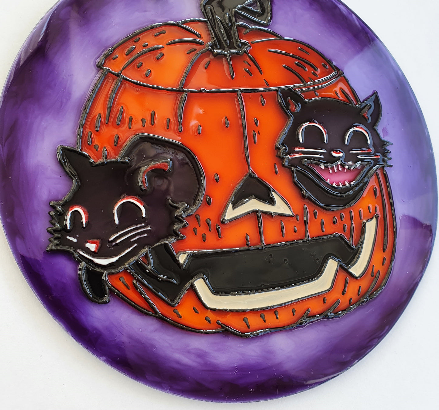 Halloween signs Pumpkin and cat decor Stained glass Suncatcher