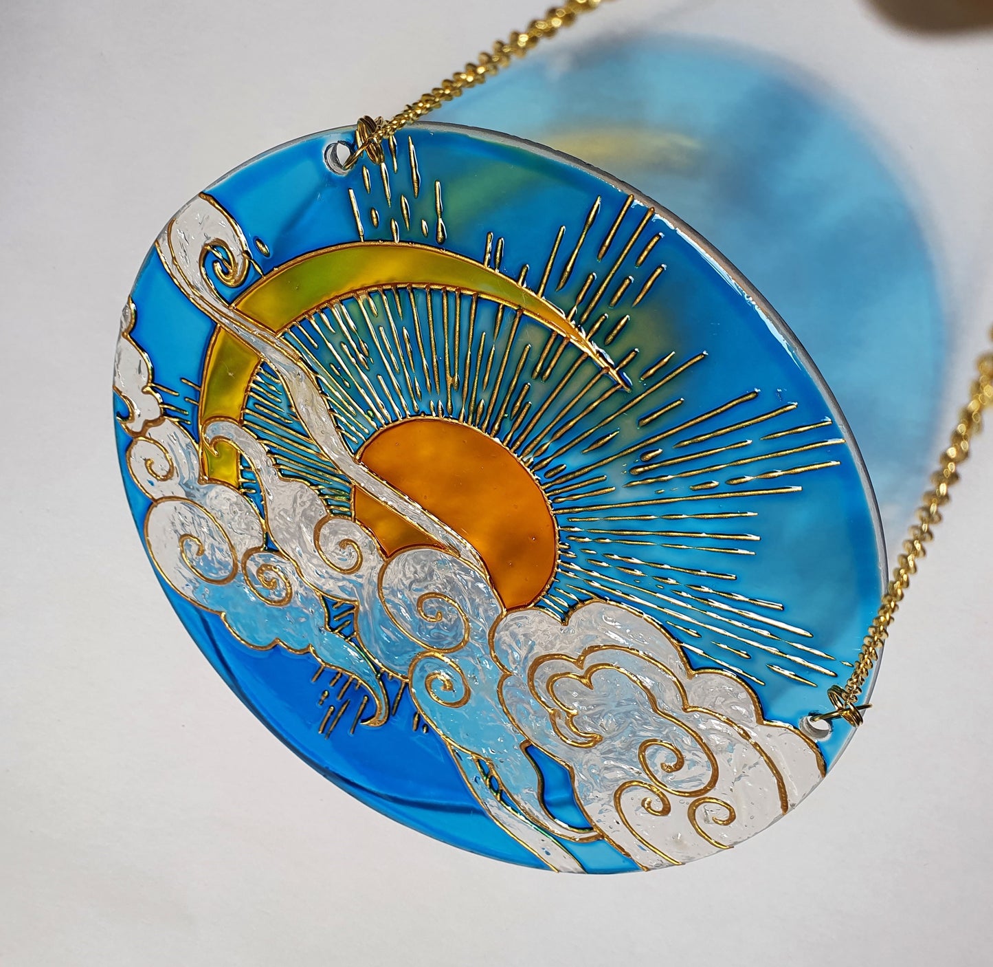 Stained glass Sun Moon Cloud Suncatcher for window hangings