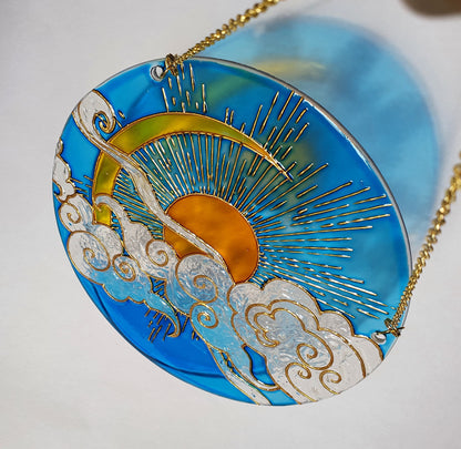 Stained glass Sun Moon Cloud Suncatcher for window hangings