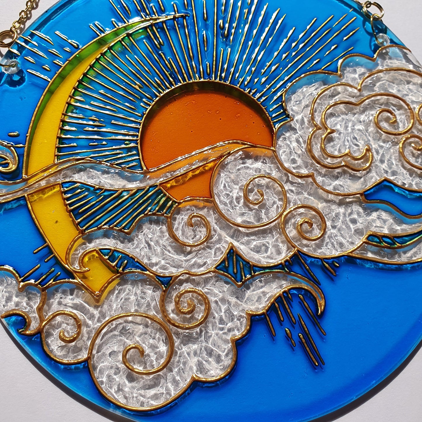 Stained glass Sun Moon Cloud Suncatcher for window hangings