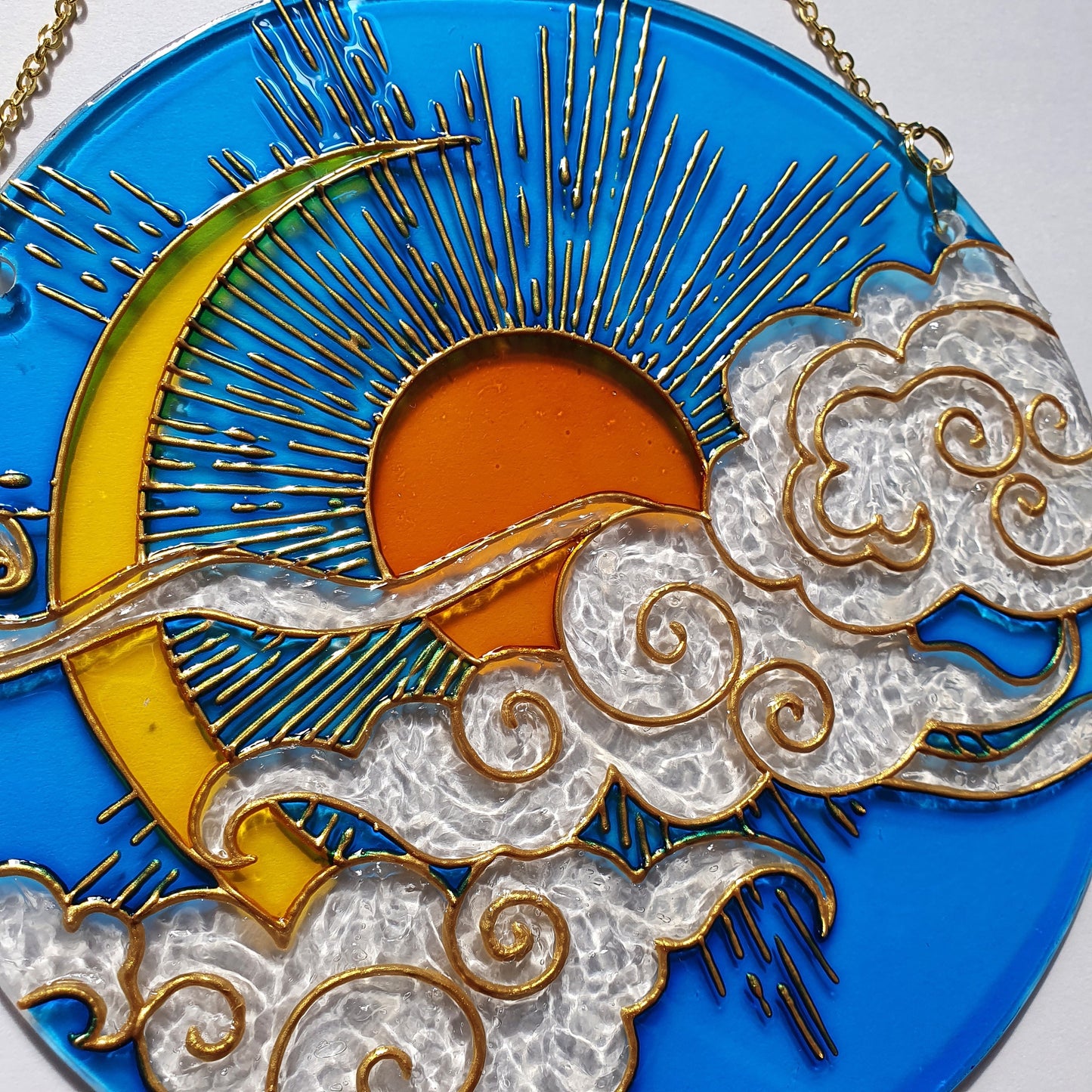 Stained glass Sun Moon Cloud Suncatcher for window hangings