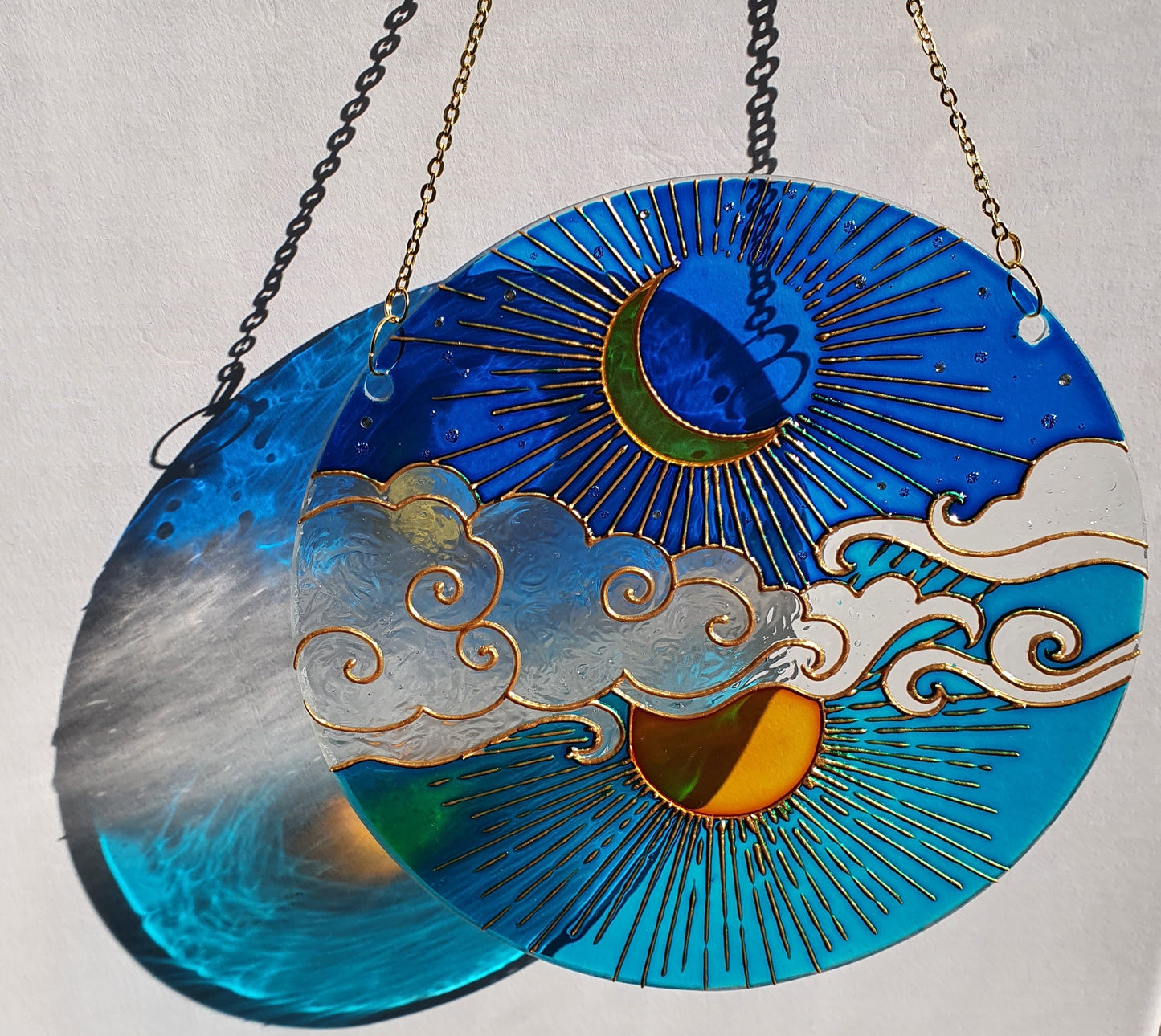 Stained glass Moon Sun Cloud Suncatcher for window
