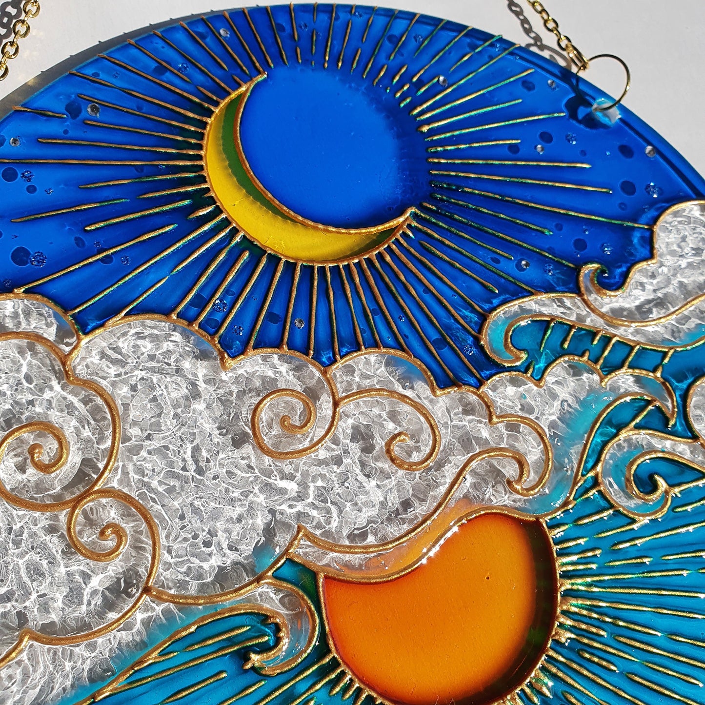 Stained glass Moon Sun Cloud Suncatcher for window