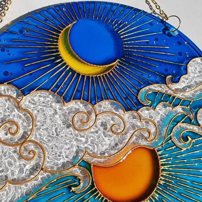Stained glass Moon Sun Cloud Suncatcher for window