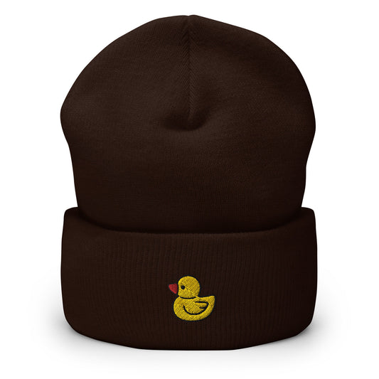 Rubber Ducky Embroidered Beanie, Handmade Cuffed Knit Unisex Slouchy Adult Winter Hat Cap Gift