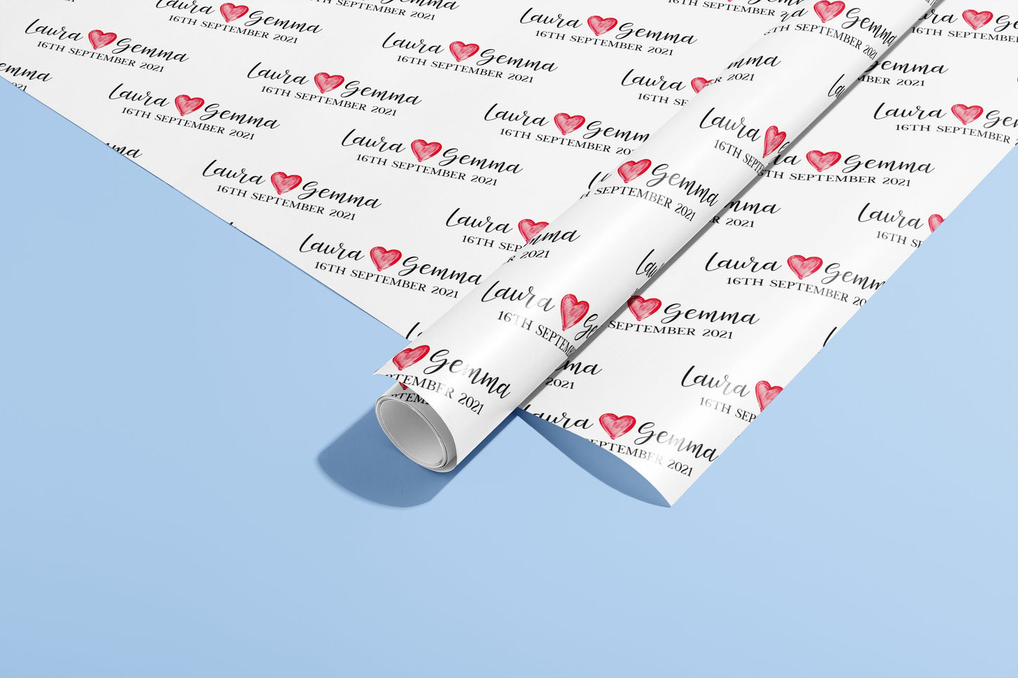 Personalised Gift Wrap, Names, Wrapping Paper, Valentines, Hearts, Customised, Wedding, Party, Engagement, Couples, Newly Weds, Anniversary