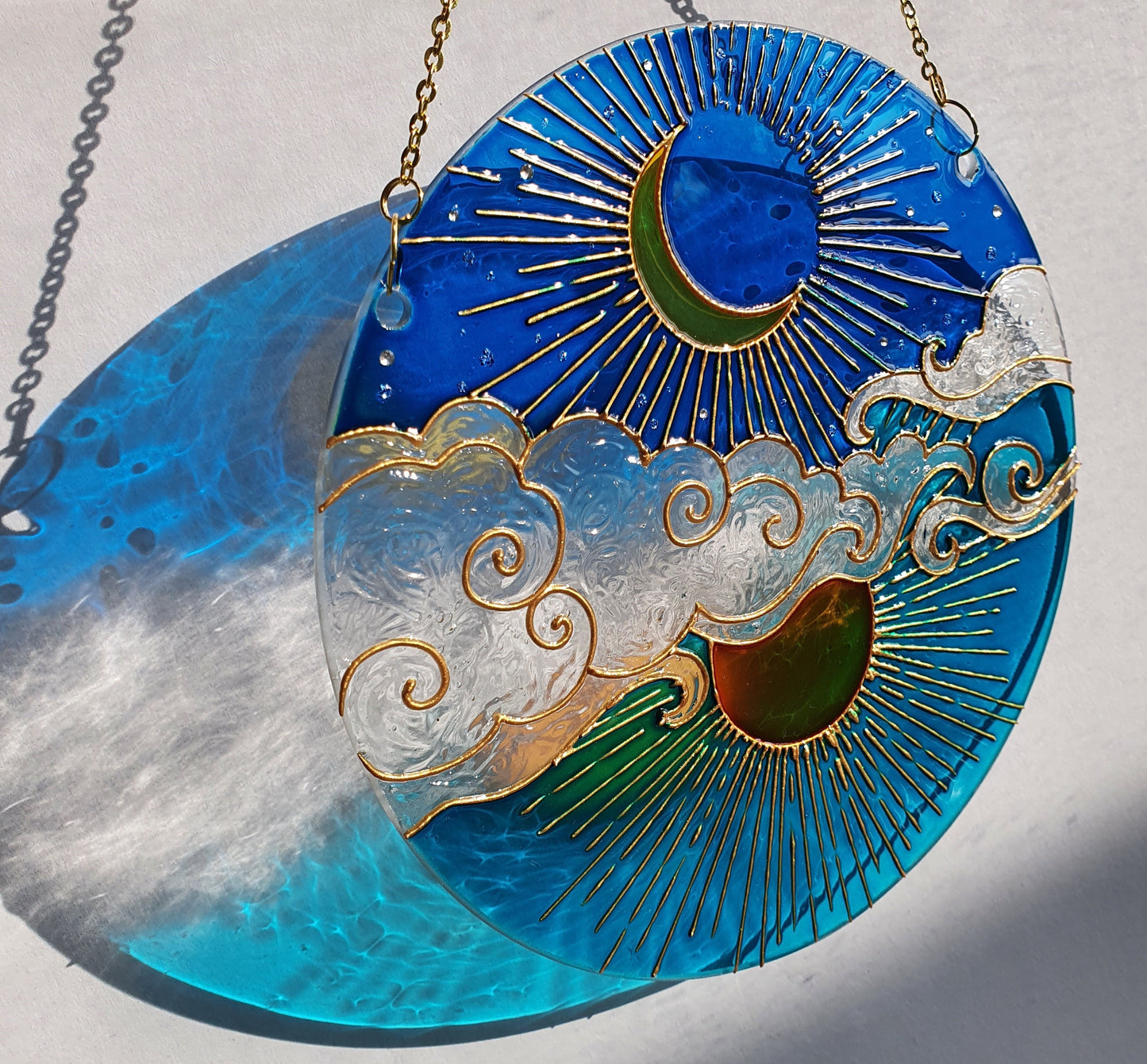 Stained glass Moon Sun Cloud Suncatcher for window