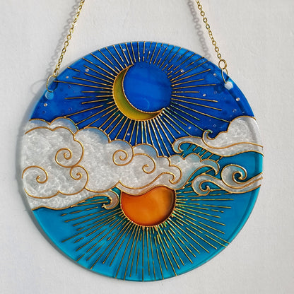 Stained glass Moon Sun Cloud Suncatcher for window