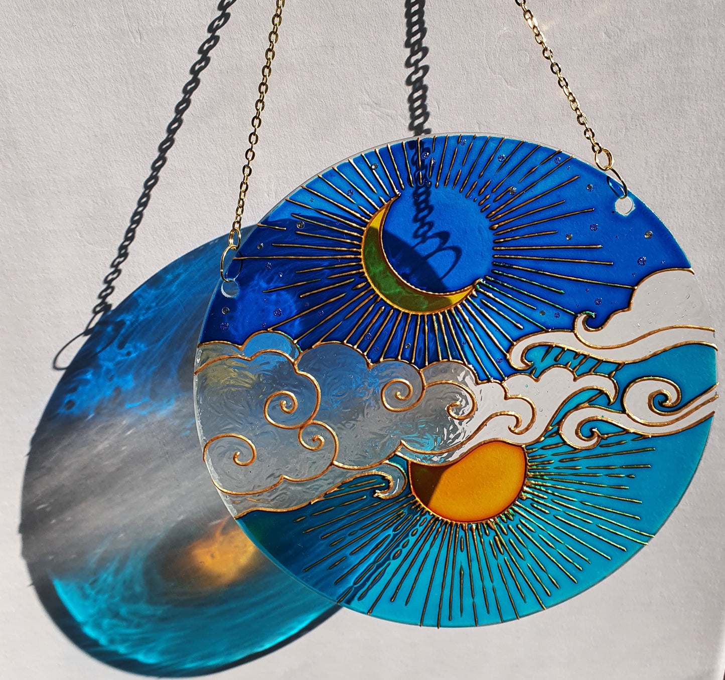 Stained glass Moon Sun Cloud Suncatcher for window