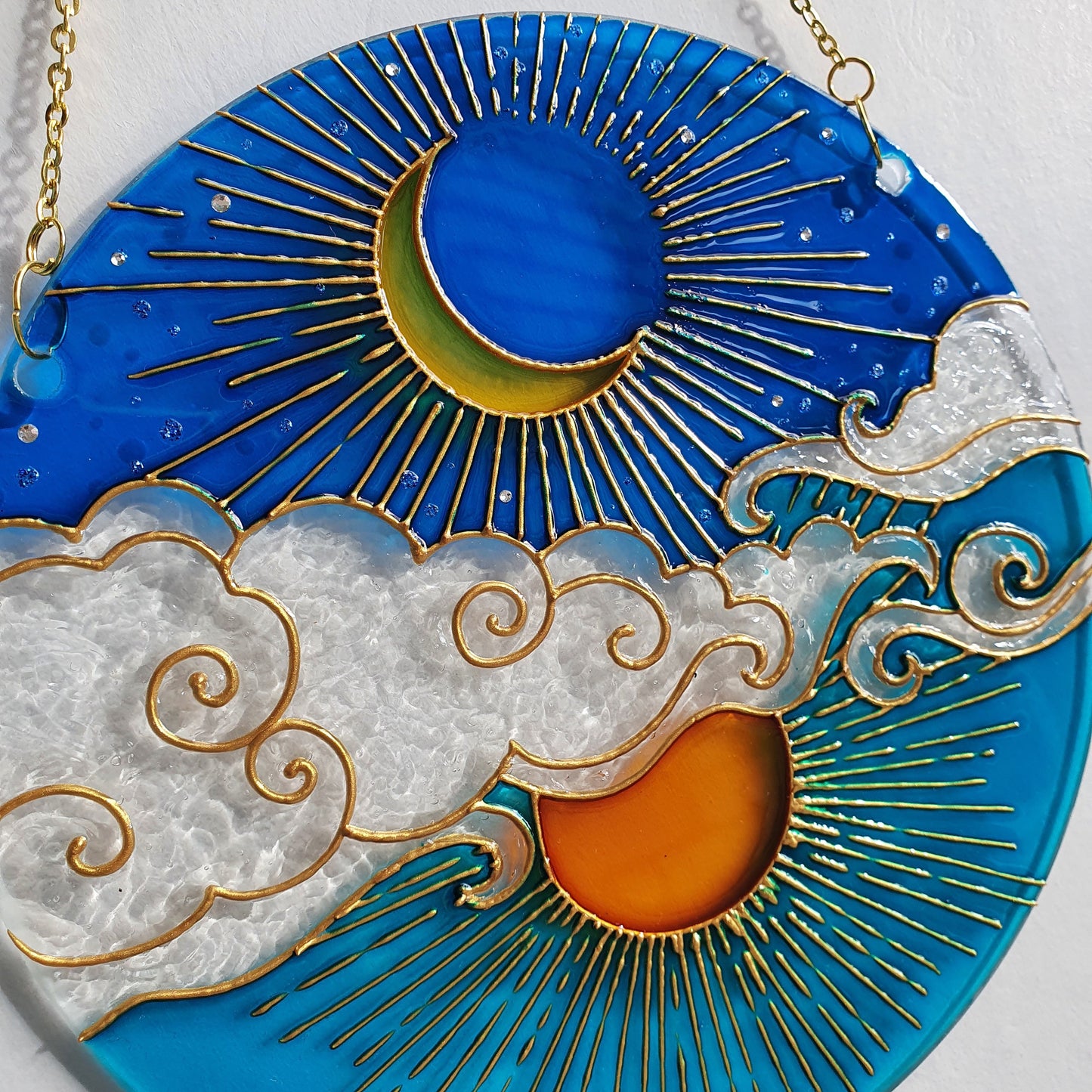 Stained glass Moon Sun Cloud Suncatcher for window