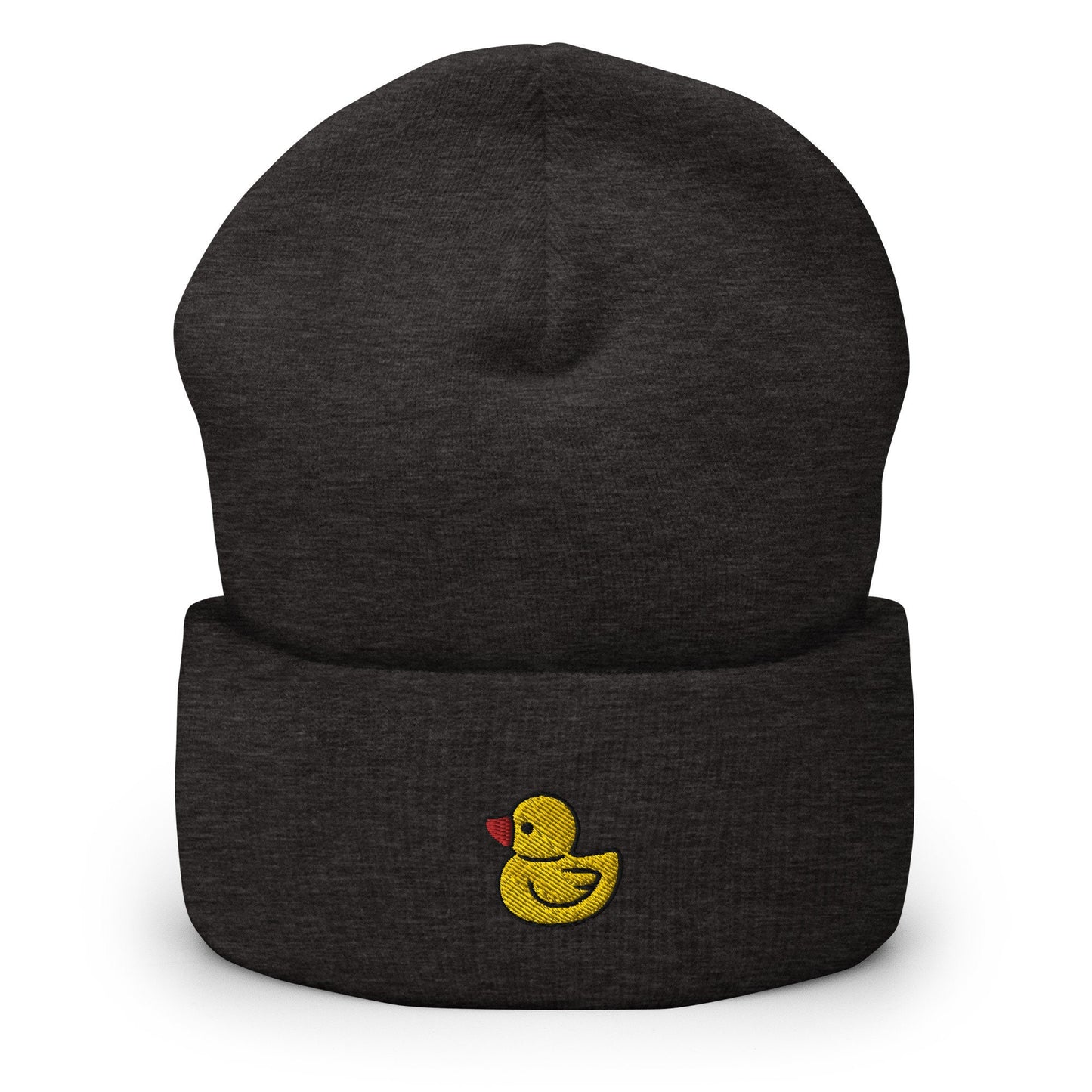 Rubber Ducky Embroidered Beanie, Handmade Cuffed Knit Unisex Slouchy Adult Winter Hat Cap Gift