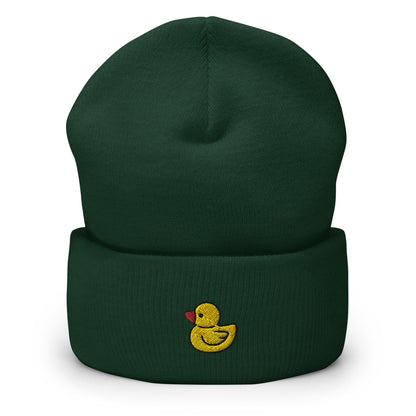 Rubber Ducky Embroidered Beanie, Handmade Cuffed Knit Unisex Slouchy Adult Winter Hat Cap Gift