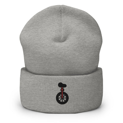 Circus Bicycle Unicycle Embroidered Beanie, Handmade Cuffed Knit Unisex Slouchy Adult Winter Hat Cap Gift