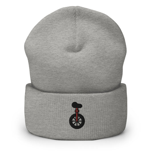 Circus Bicycle Unicycle Embroidered Beanie, Handmade Cuffed Knit Unisex Slouchy Adult Winter Hat Cap Gift