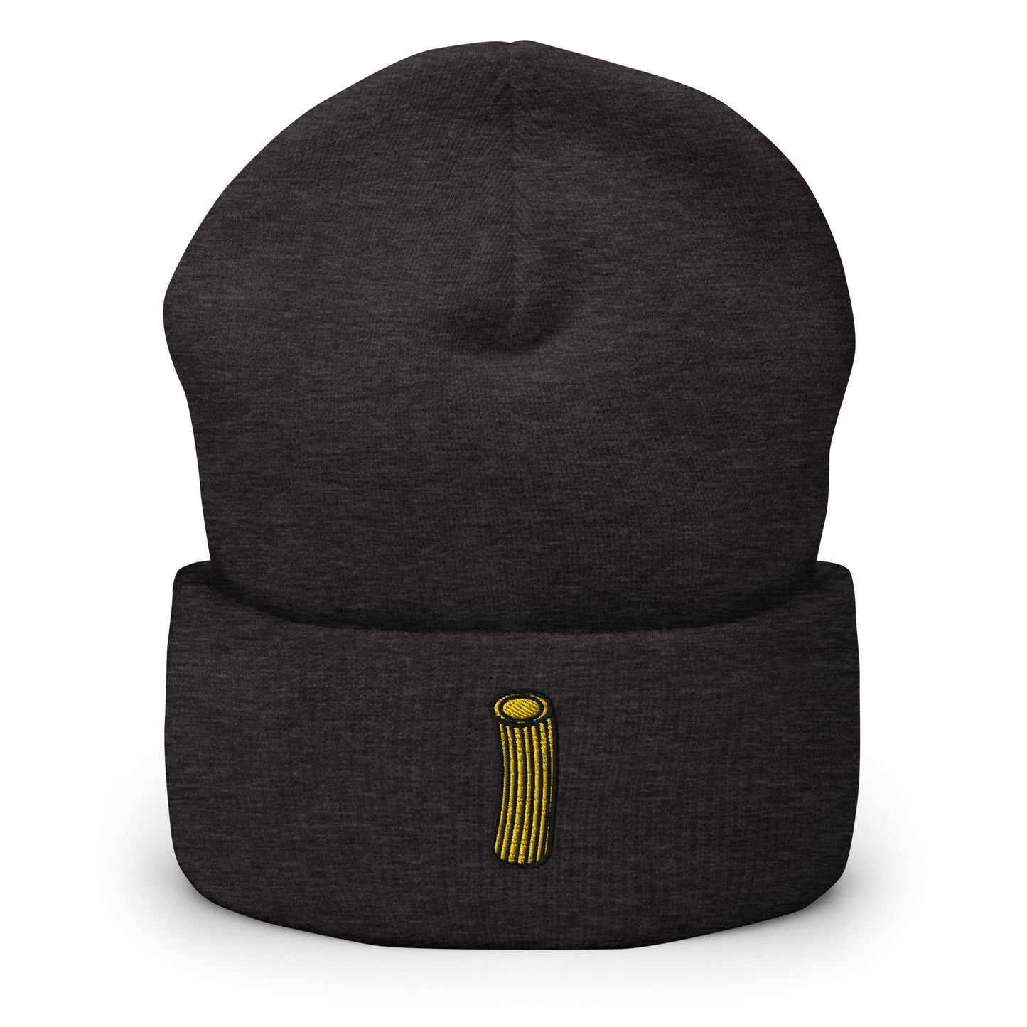 Rigatoni Embroidered Beanie, Handmade Cuffed Knit Unisex Slouchy Adult Winter Hat Cap Gift