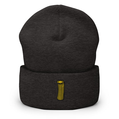 Rigatoni Embroidered Beanie, Handmade Cuffed Knit Unisex Slouchy Adult Winter Hat Cap Gift