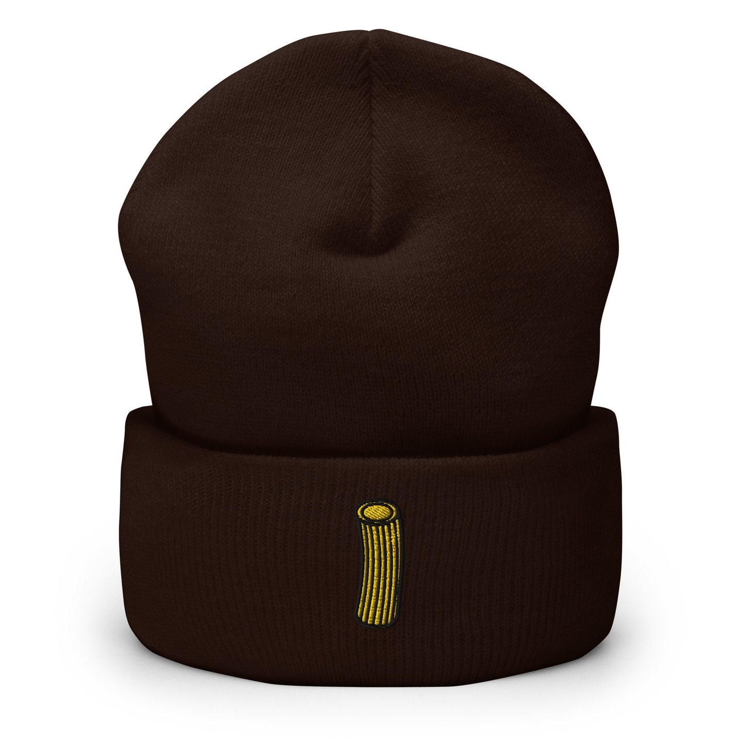 Rigatoni Embroidered Beanie, Handmade Cuffed Knit Unisex Slouchy Adult Winter Hat Cap Gift
