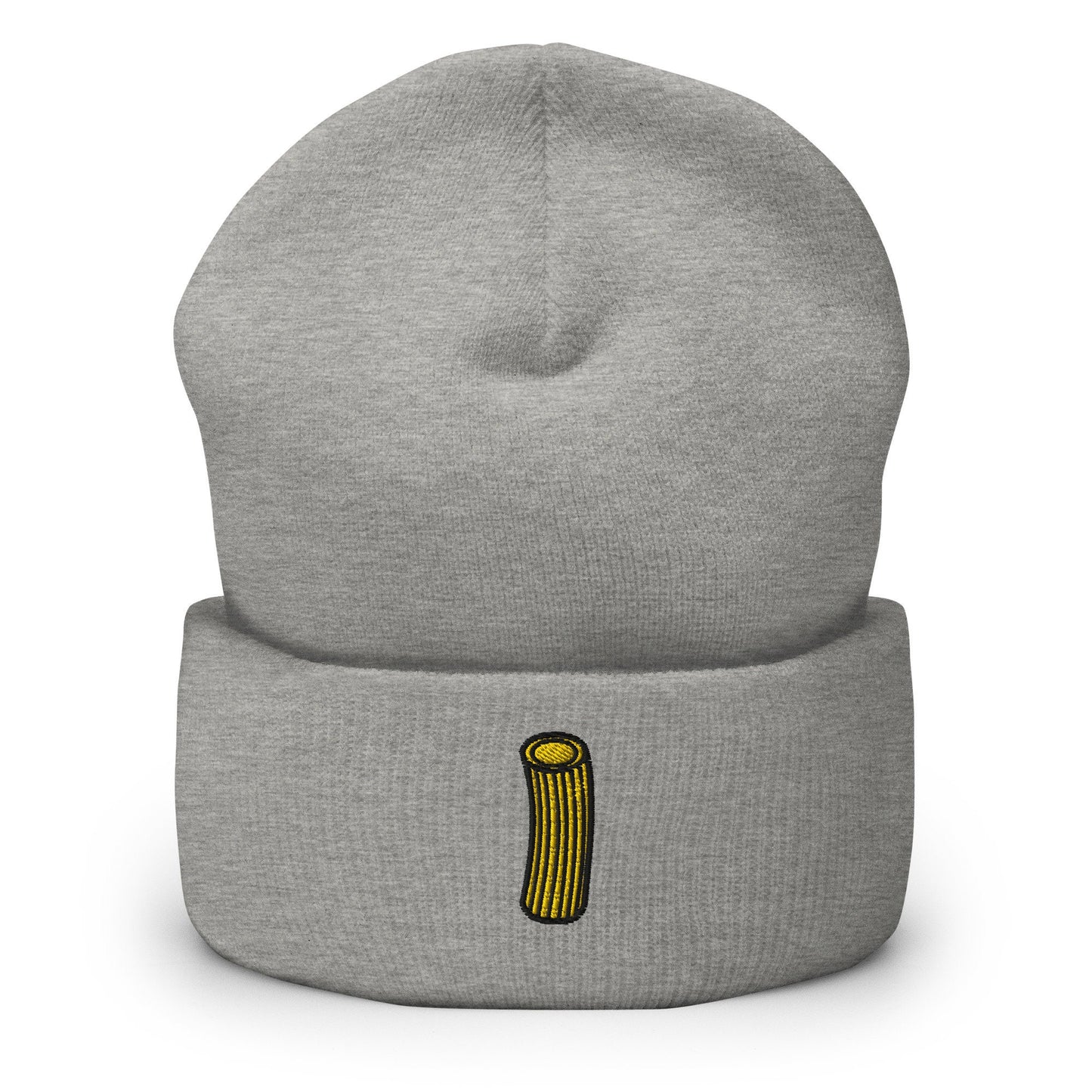 Rigatoni Embroidered Beanie, Handmade Cuffed Knit Unisex Slouchy Adult Winter Hat Cap Gift