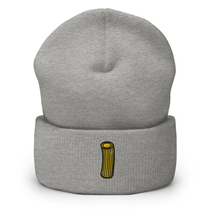 Rigatoni Embroidered Beanie, Handmade Cuffed Knit Unisex Slouchy Adult Winter Hat Cap Gift