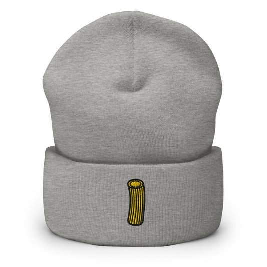 Rigatoni Embroidered Beanie, Handmade Cuffed Knit Unisex Slouchy Adult Winter Hat Cap Gift