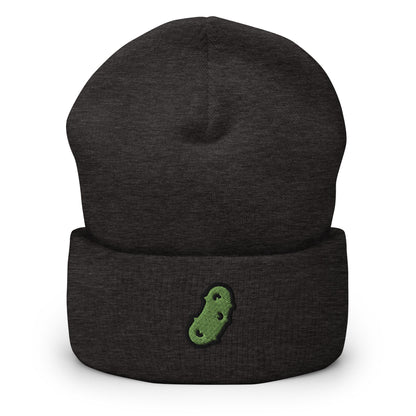 Dill Pickle Embroidered Beanie, Handmade Cuffed Knit Unisex Slouchy Adult Winter Hat Cap Gift