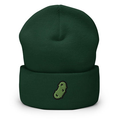 Dill Pickle Embroidered Beanie, Handmade Cuffed Knit Unisex Slouchy Adult Winter Hat Cap Gift