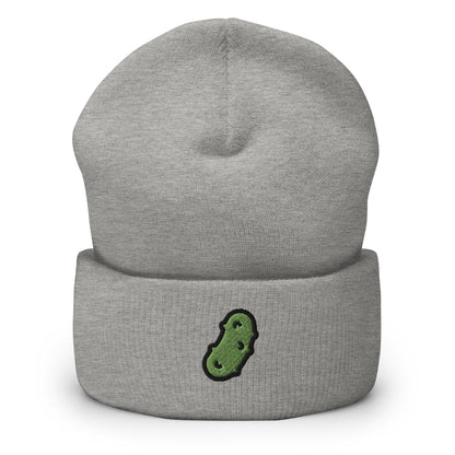 Dill Pickle Embroidered Beanie, Handmade Cuffed Knit Unisex Slouchy Adult Winter Hat Cap Gift