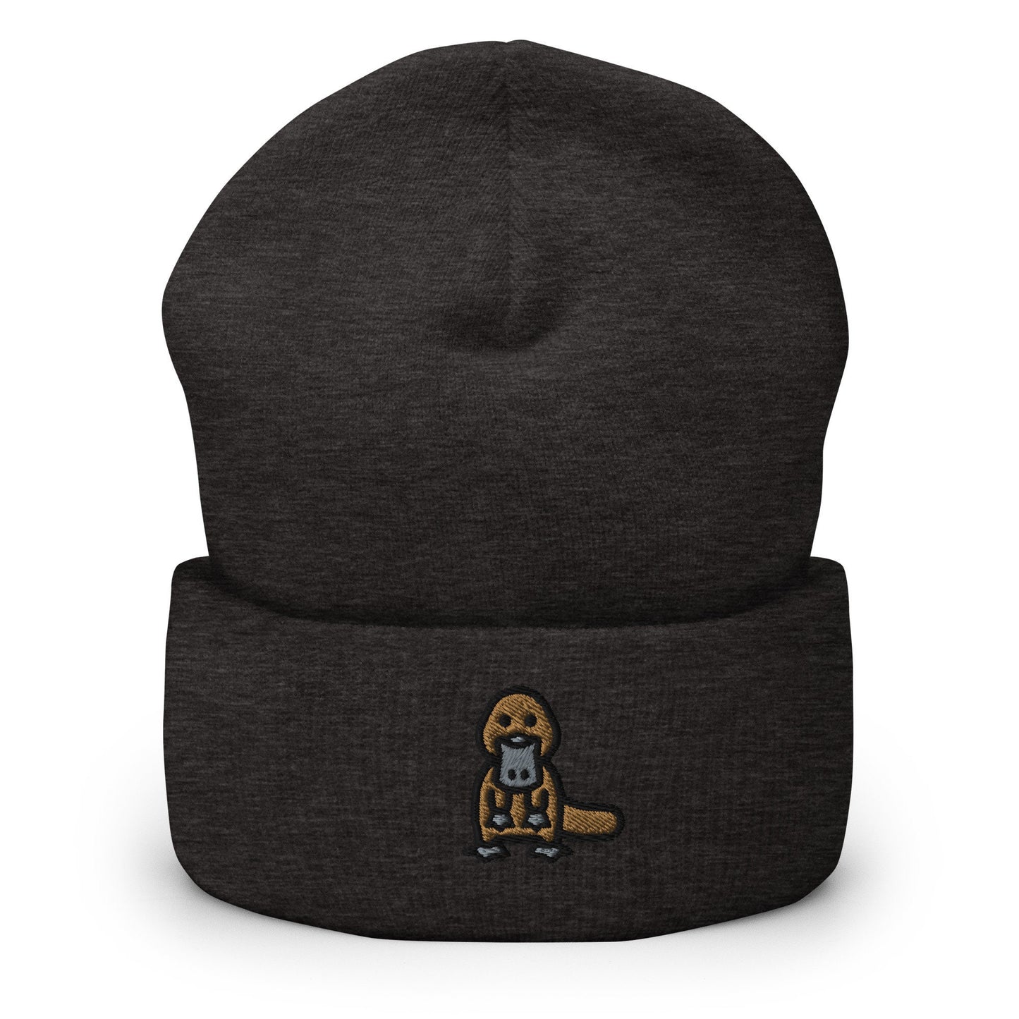 Duck-Billed Platypus Embroidered Beanie, Handmade Cuffed Knit Unisex Slouchy Adult Winter Hat Cap Gift