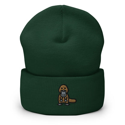 Duck-Billed Platypus Embroidered Beanie, Handmade Cuffed Knit Unisex Slouchy Adult Winter Hat Cap Gift