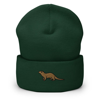 Weasel, Sea Otter Embroidered Beanie, Handmade Cuffed Knit Unisex Slouchy Adult Winter Hat Cap Gift