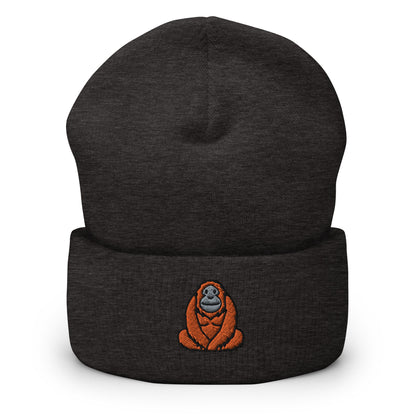 Orangutan Great Ape Great Ape Embroidered Beanie, Handmade Cuffed Knit Unisex Slouchy Adult Winter Hat Cap Gift