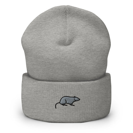 Opossum Rat Mouse Rodent Embroidered Beanie, Handmade Cuffed Knit Unisex Slouchy Adult Winter Hat Cap Gift