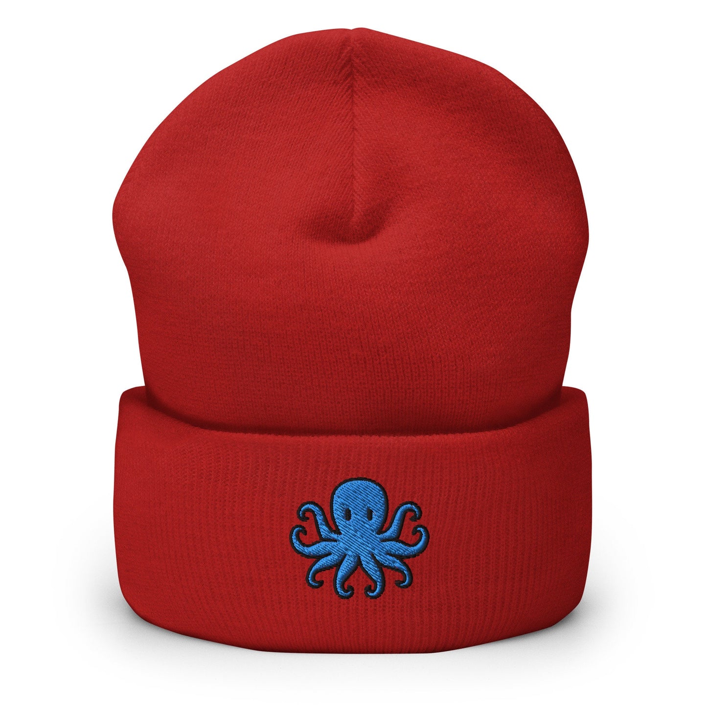 Octopus Gift, Octopus Lover Embroidered Beanie, Handmade Cuffed Knit Unisex Slouchy Adult Winter Hat Cap Gift