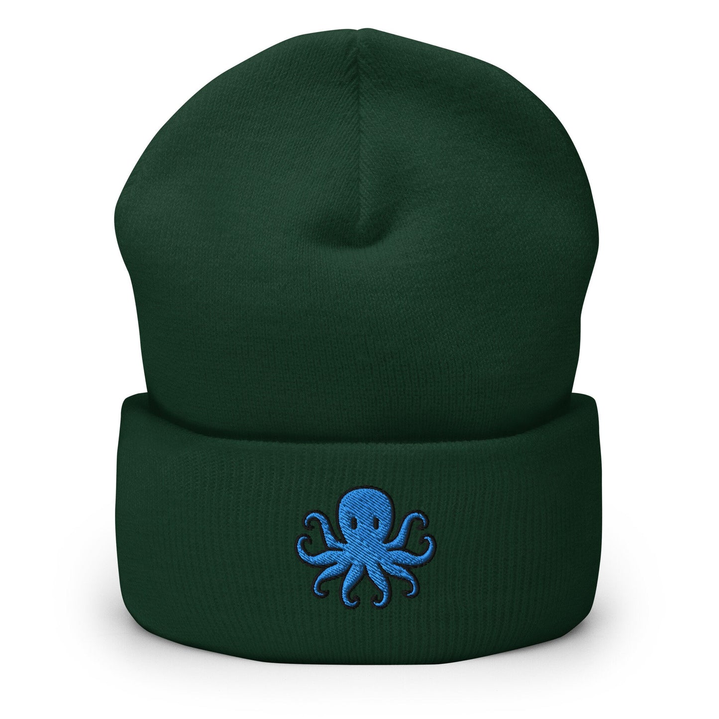 Octopus Gift, Octopus Lover Embroidered Beanie, Handmade Cuffed Knit Unisex Slouchy Adult Winter Hat Cap Gift