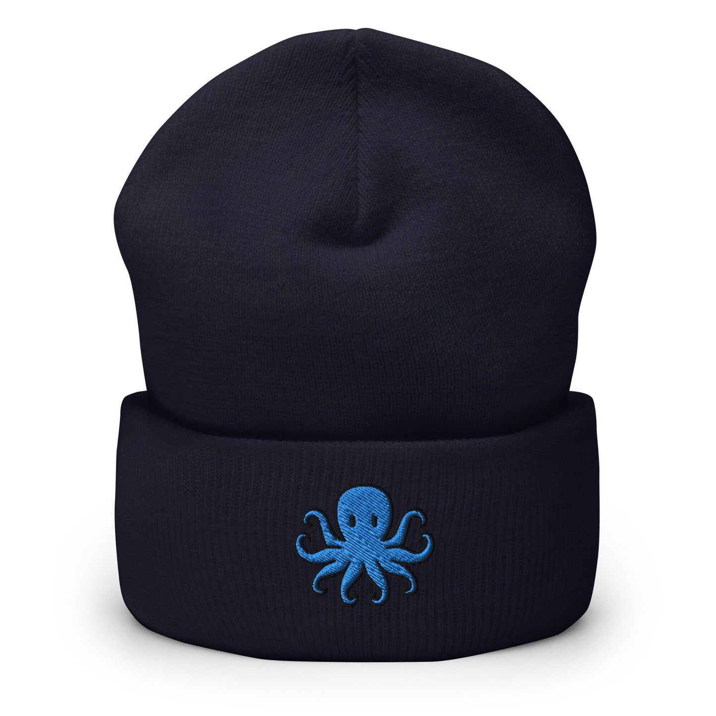 Octopus Gift, Octopus Lover Embroidered Beanie, Handmade Cuffed Knit Unisex Slouchy Adult Winter Hat Cap Gift