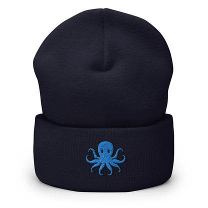 Octopus Gift, Octopus Lover Embroidered Beanie, Handmade Cuffed Knit Unisex Slouchy Adult Winter Hat Cap Gift